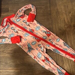 Superhero Kids One Piece Pajama - Red and Pink